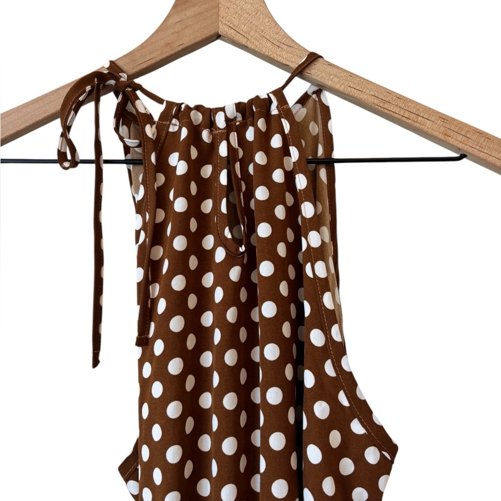 Ecowish Polka Dot Sundress Md Brown White Hi Low Flowy Lightweight Pretty Woman - Picture 7 of 12